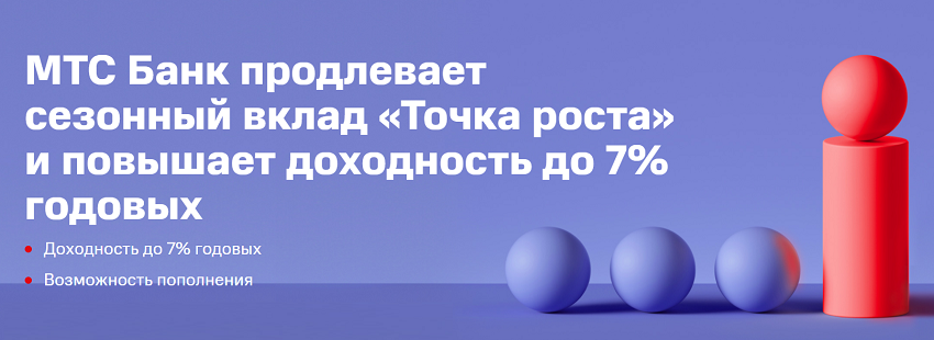 Действие сезонного вклада «Точка роста» от МТС Банка продлено, а его доходность повышена