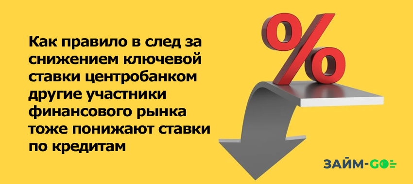 Как правило в след за снижением ключевой ставки центробанком другие участники финансового рынка тоже понижают ставки по кредитам